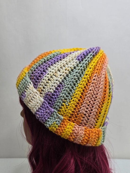 Handmade Crochet Slouchy Beanie, Colorful Patchwork Knit Hat main image 9